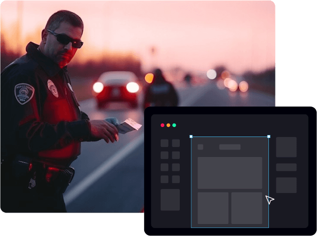 Police on road with dashboard display